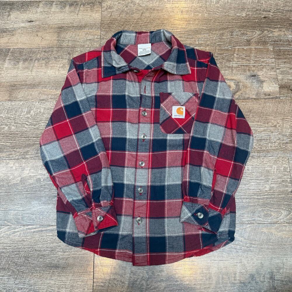 Carhartt Youth Plaid Flannel Long Sleeve Button Front Shirt Size Small 8-10